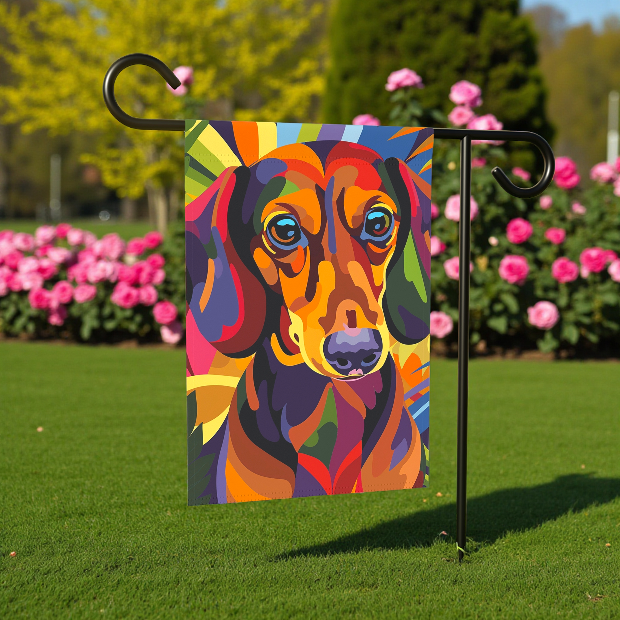 Abstract Colored Dachshund Garden Flag - Dragonfire Gardens