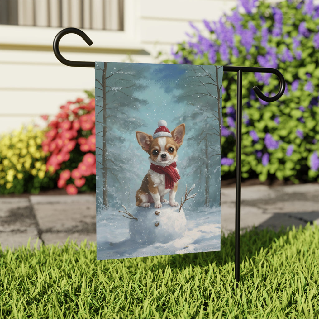 Making a Snowman Chihuahua Christmas Garden Flag
