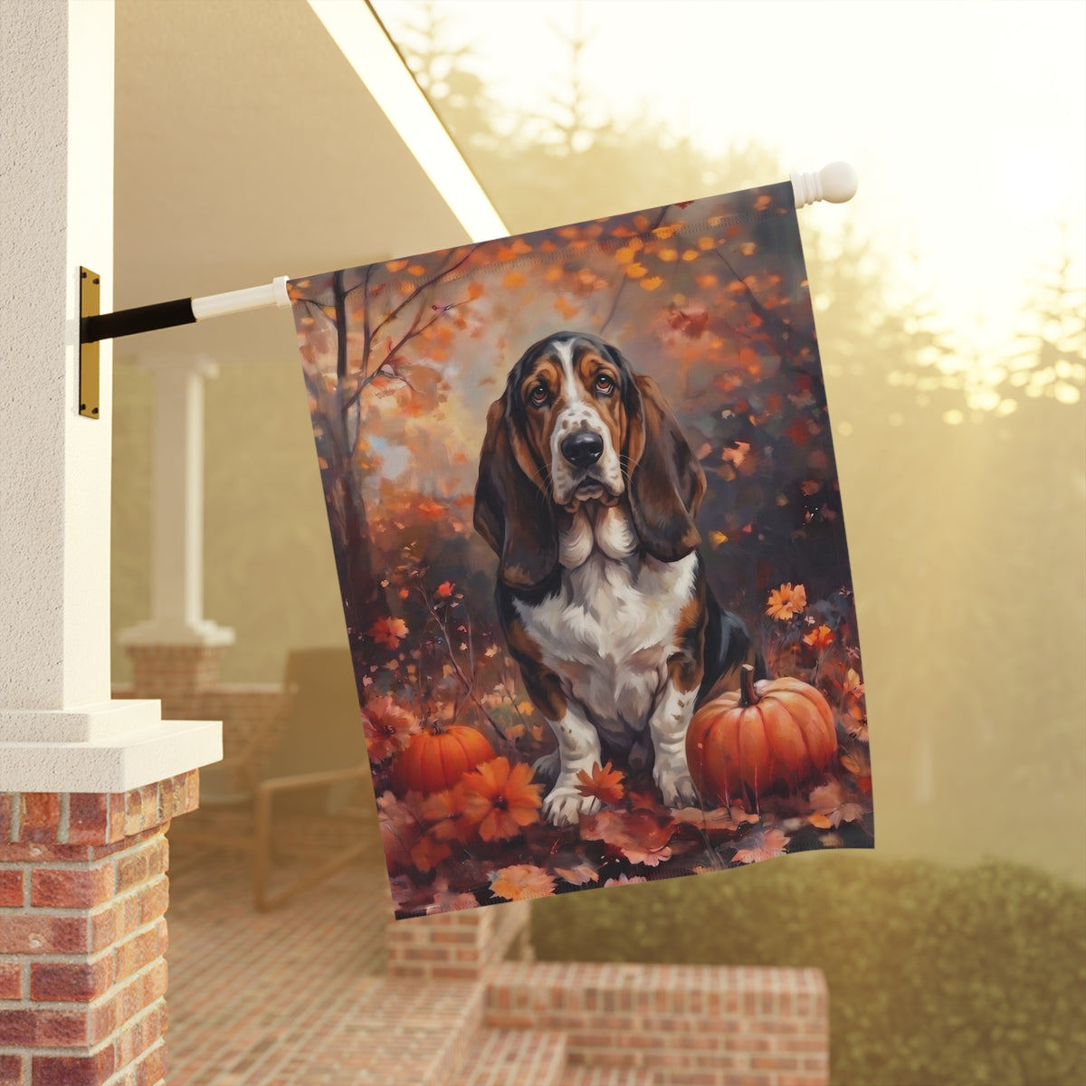 Fall Basset Hound With Pumpkins Autumn Garden Flag