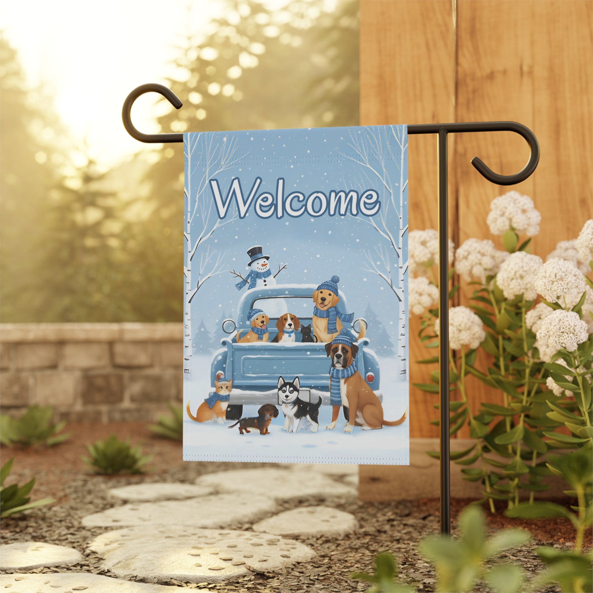 Welcome Winter Dogs and Cats Garden Flag