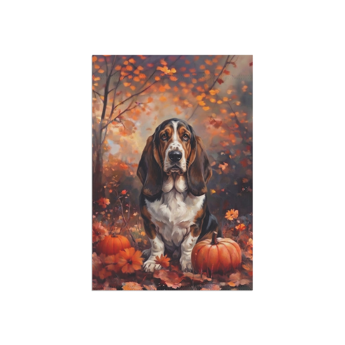 Fall Basset Hound With Pumpkins Autumn Garden Flag