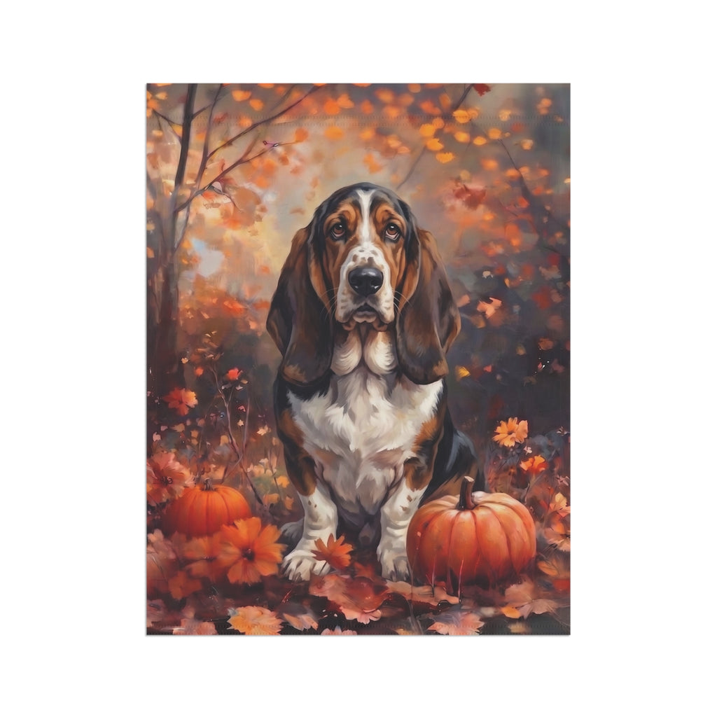 Fall Basset Hound With Pumpkins Autumn Garden Flag