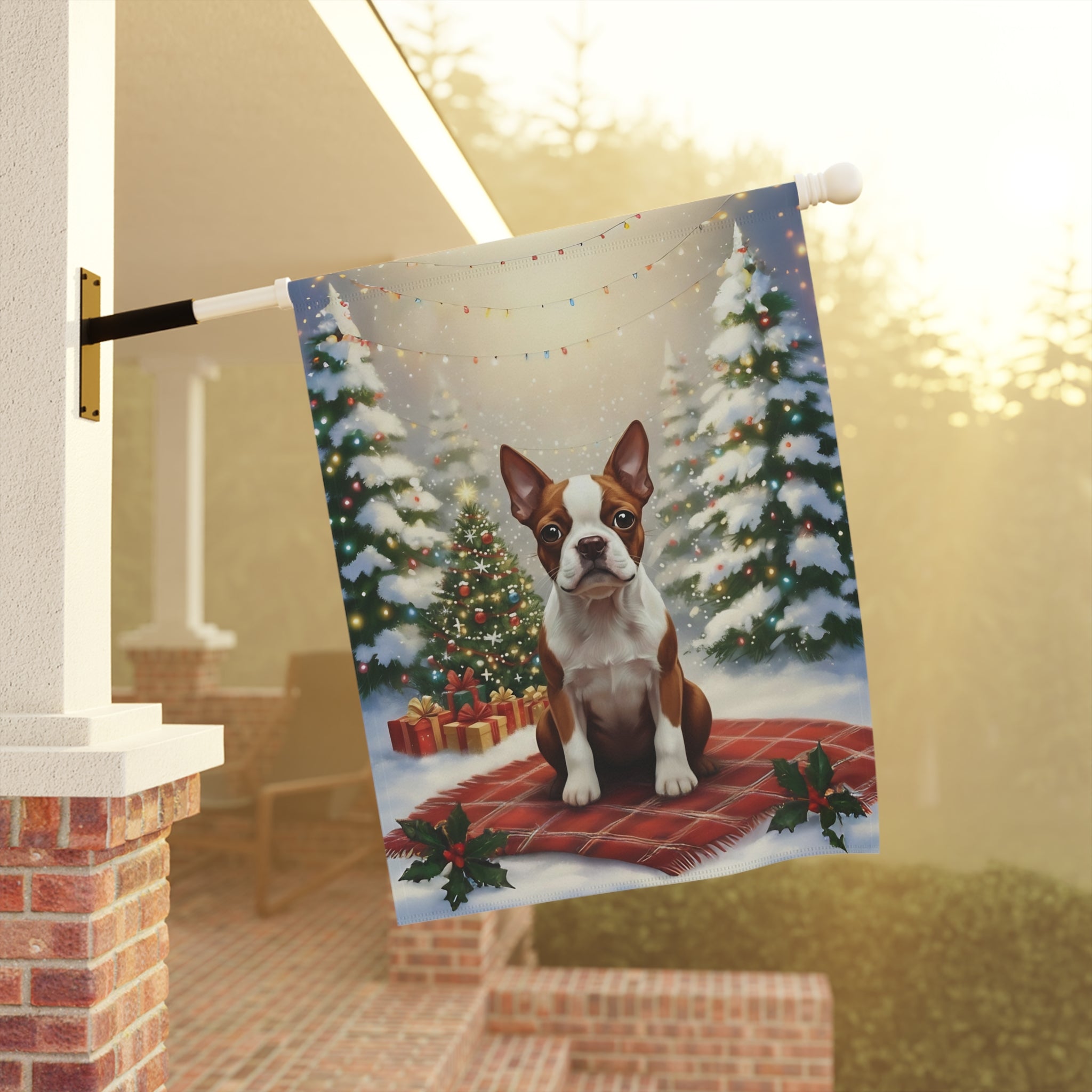 Christmas Tree With Presents Red Boston Terrier Garden Flag