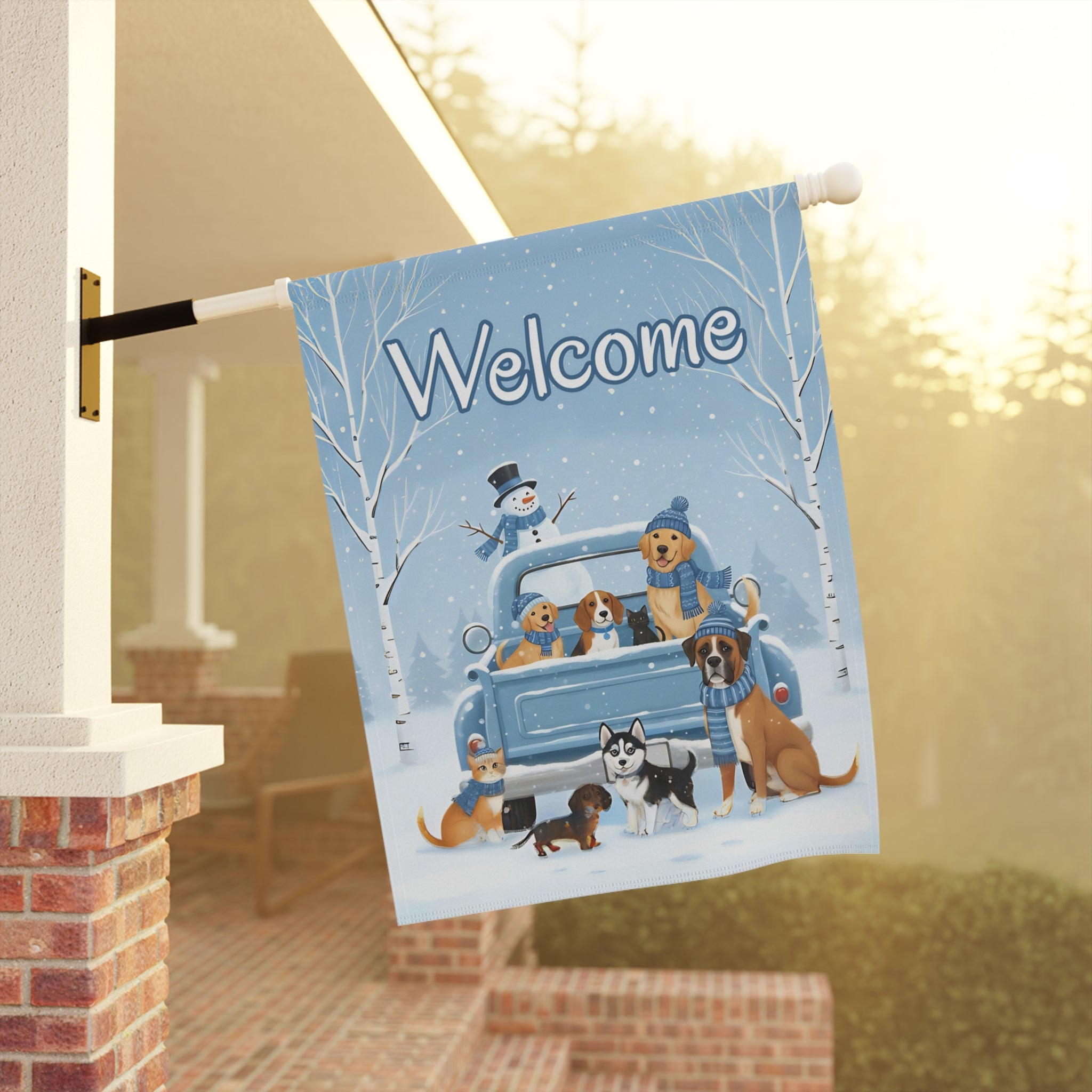 Welcome Winter Dogs and Cats Garden Flag