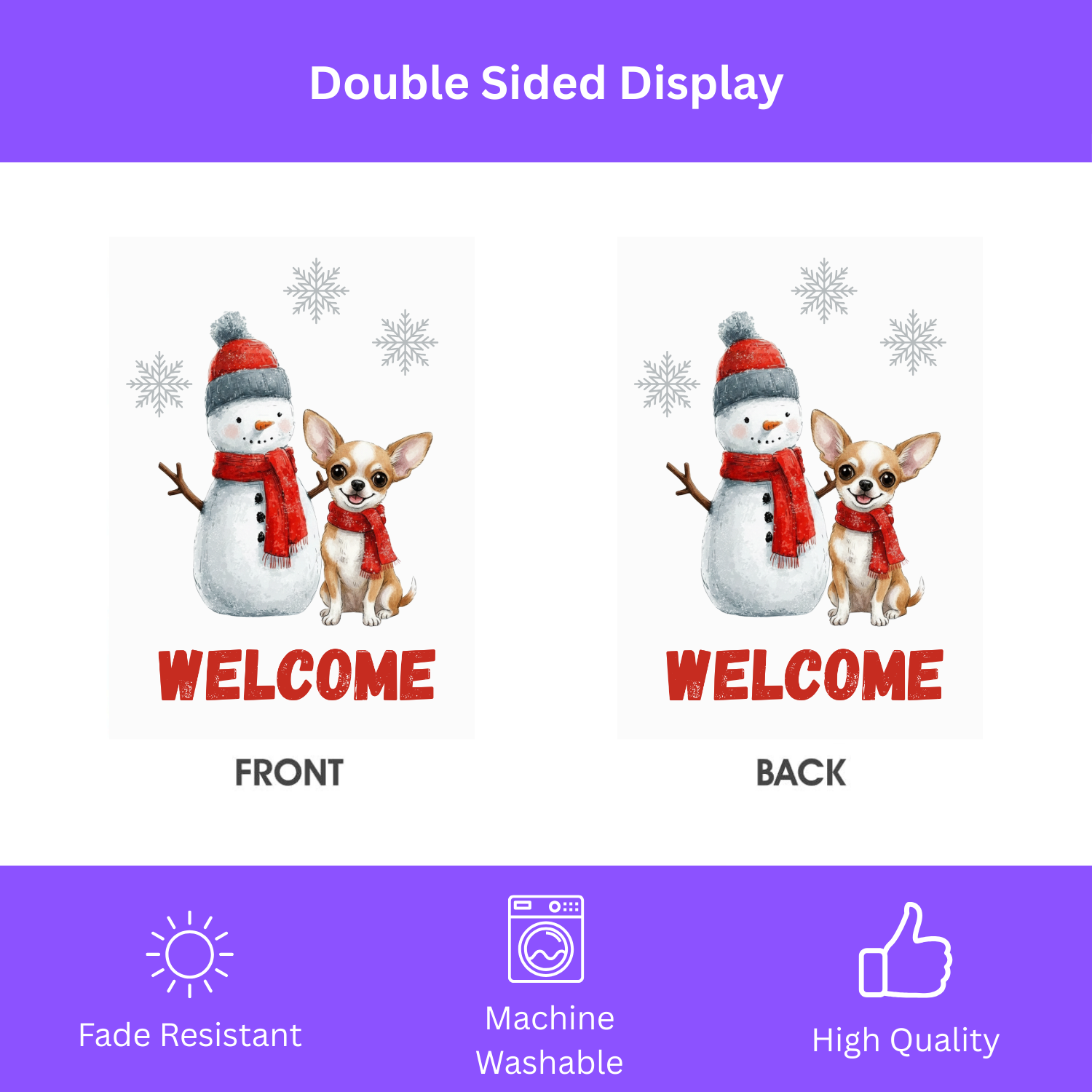 Snowman and Chihuahua Welcome Flag Garden Flag - double-sided design - Dragonfire Gardens