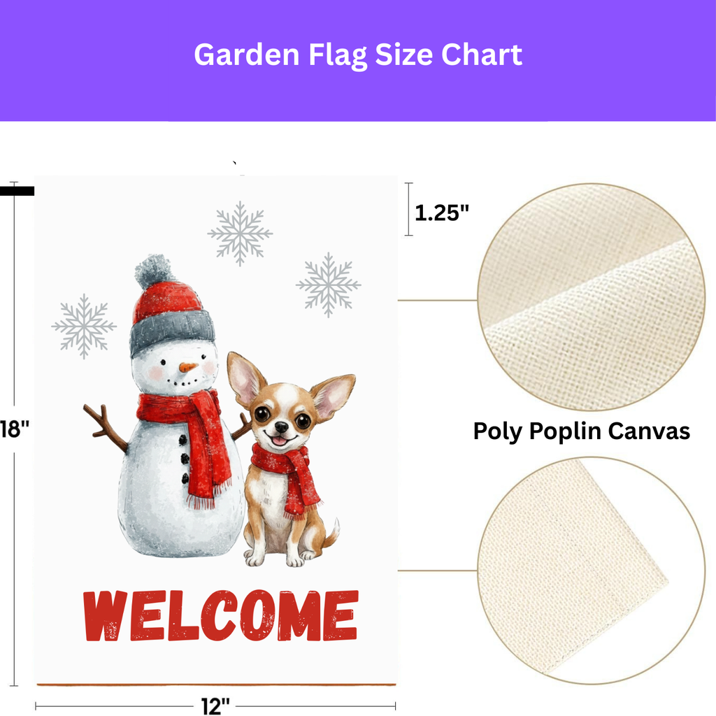 Snowman and Chihuahua Welcome Flag Garden Flag - porch decor - Dragonfire Gardens