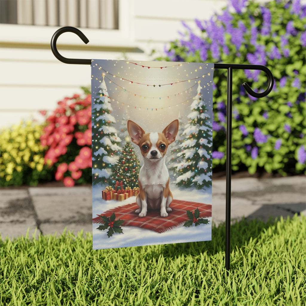 Christmas Tree and Presents Chihuahua Garden Flag - outdoor display - Dragonfire Gardens