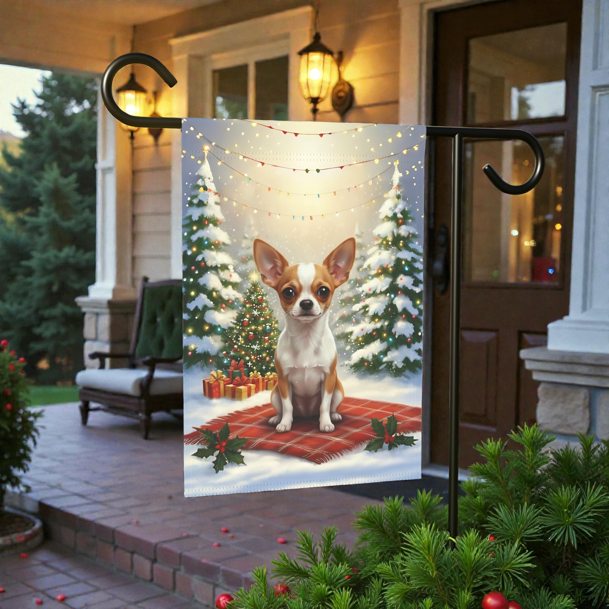 Christmas Tree and Presents Chihuahua Garden Flag - product detail - Dragonfire Gardens