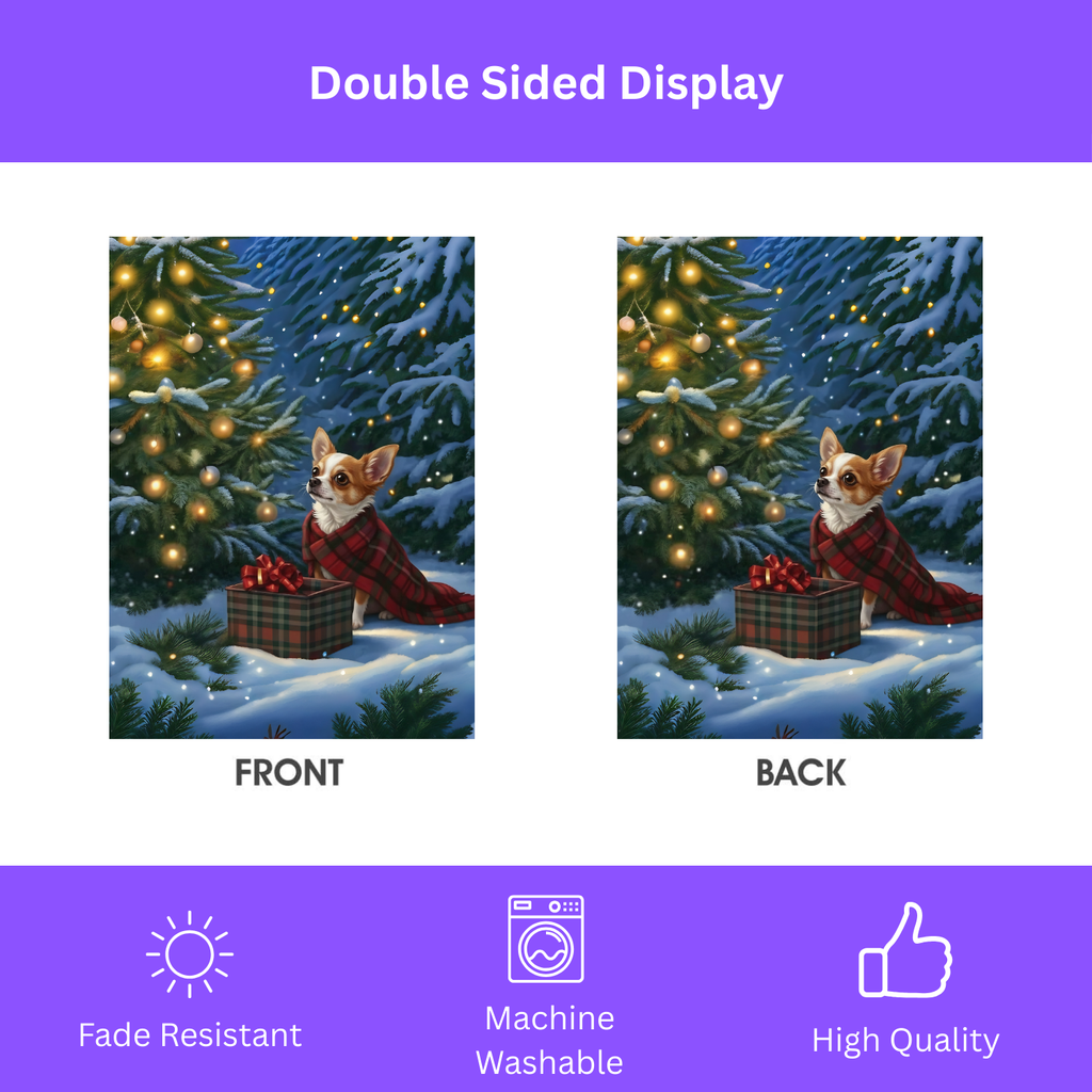 Chihuahua Christmas Present Garden Flag - double-sided design - Dragonfire Gardens