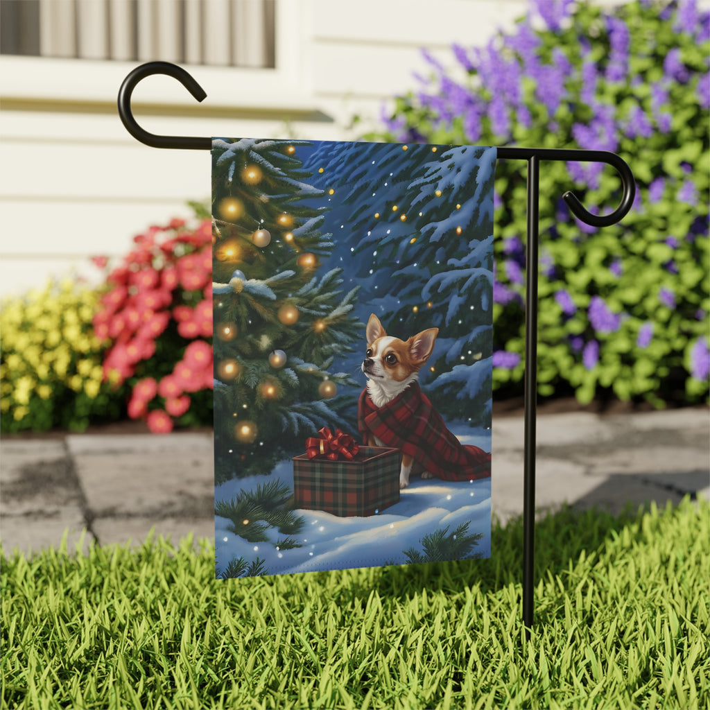 Chihuahua Christmas Present Garden Flag - outdoor display - Dragonfire Gardens