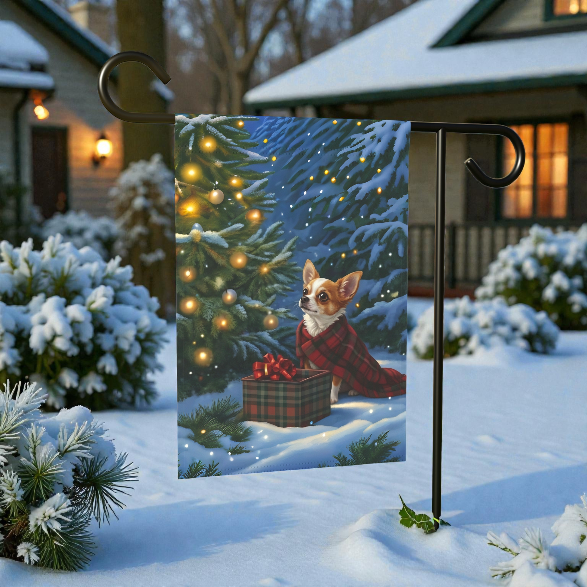 Chihuahua Christmas Present Garden Flag - product detail - Dragonfire Gardens
