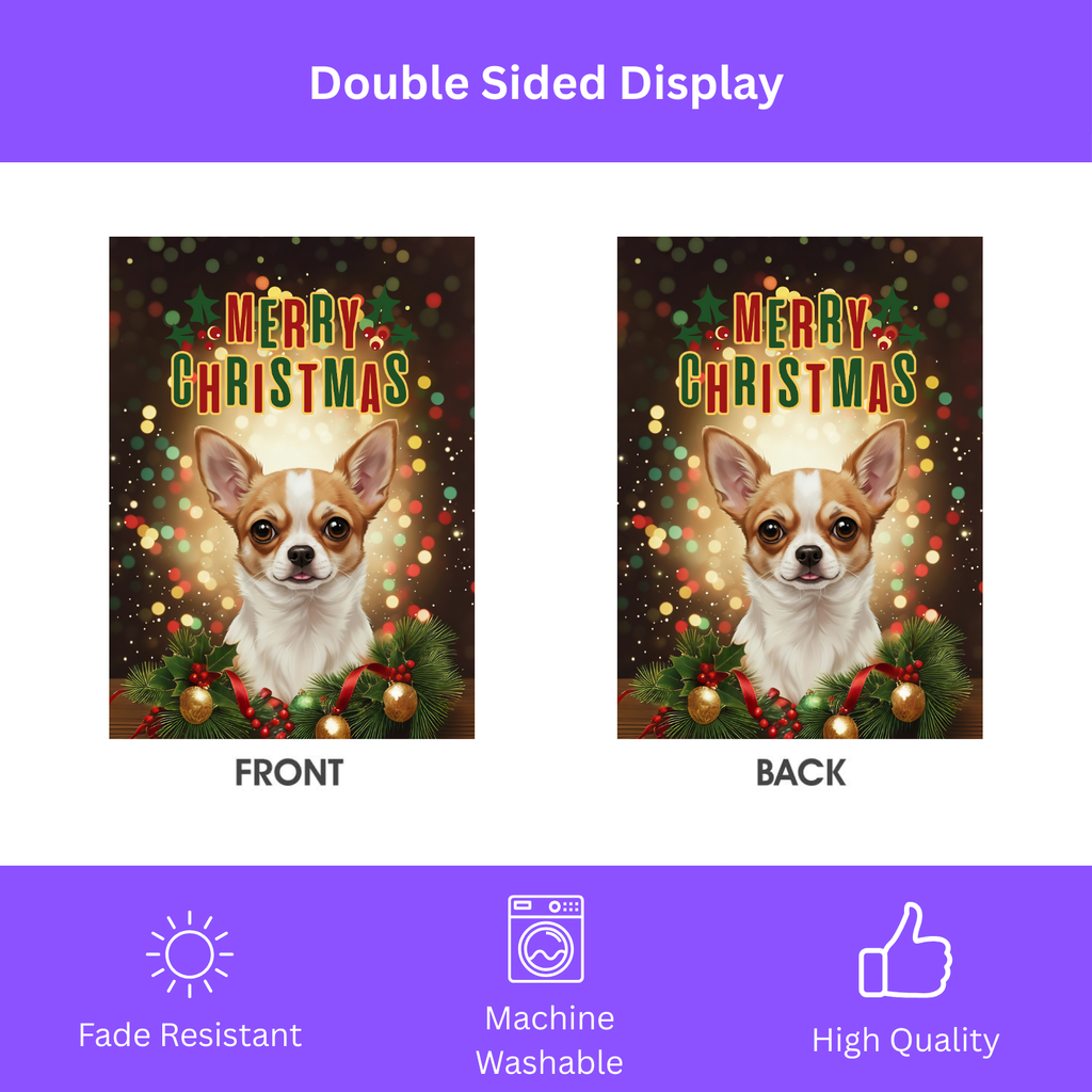 Merry Christmas In Lights Chihuahua Garden Flag - double-sided design - Dragonfire Gardens