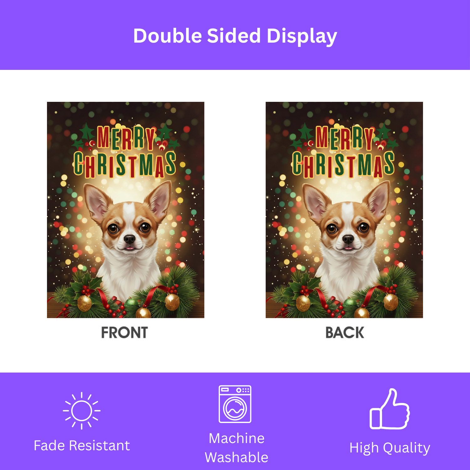 Merry Christmas In Lights Chihuahua Garden Flag - double-sided design - Dragonfire Gardens