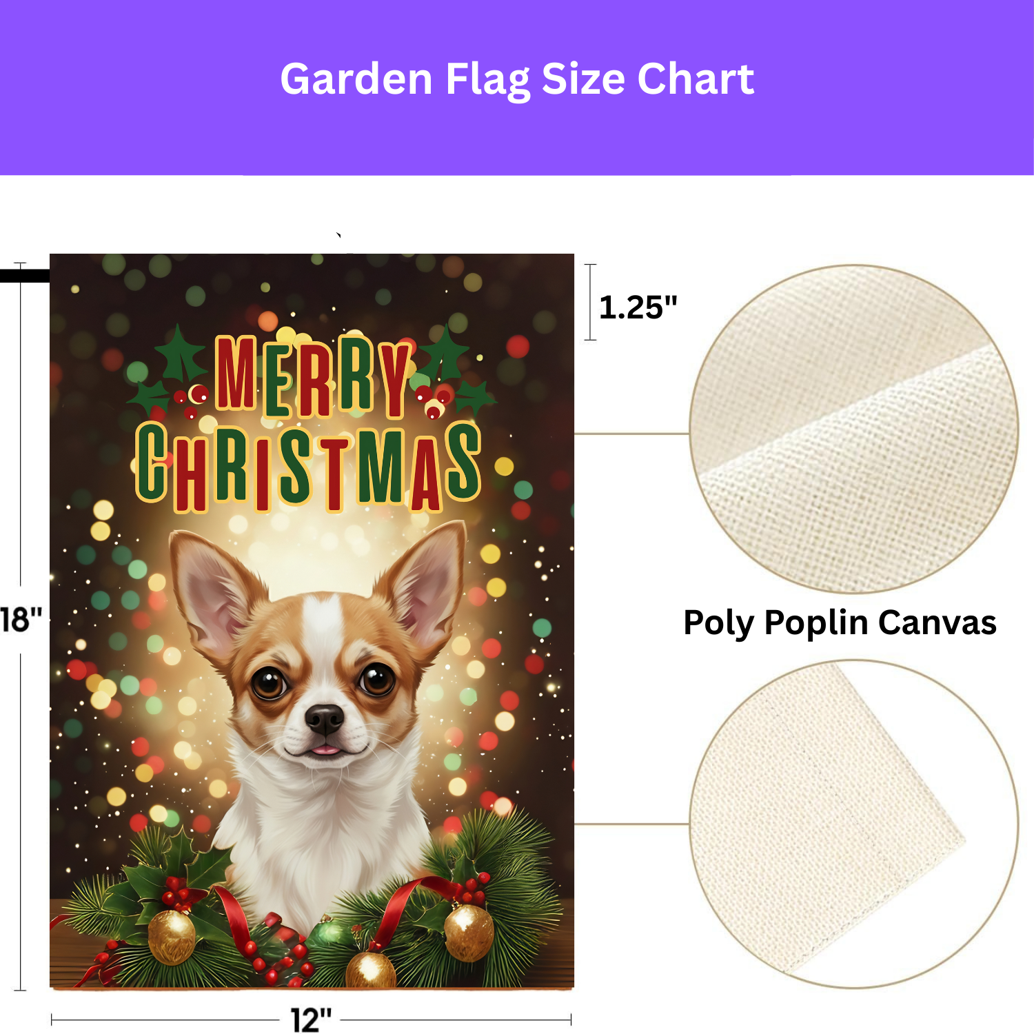 Merry Christmas In Lights Chihuahua Garden Flag - porch decor - Dragonfire Gardens