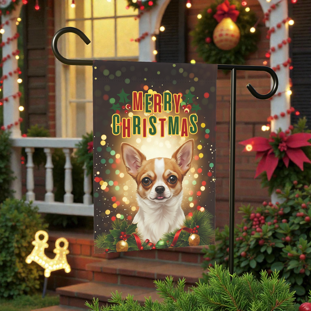 Merry Christmas In Lights Chihuahua Garden Flag - product detail - Dragonfire Gardens