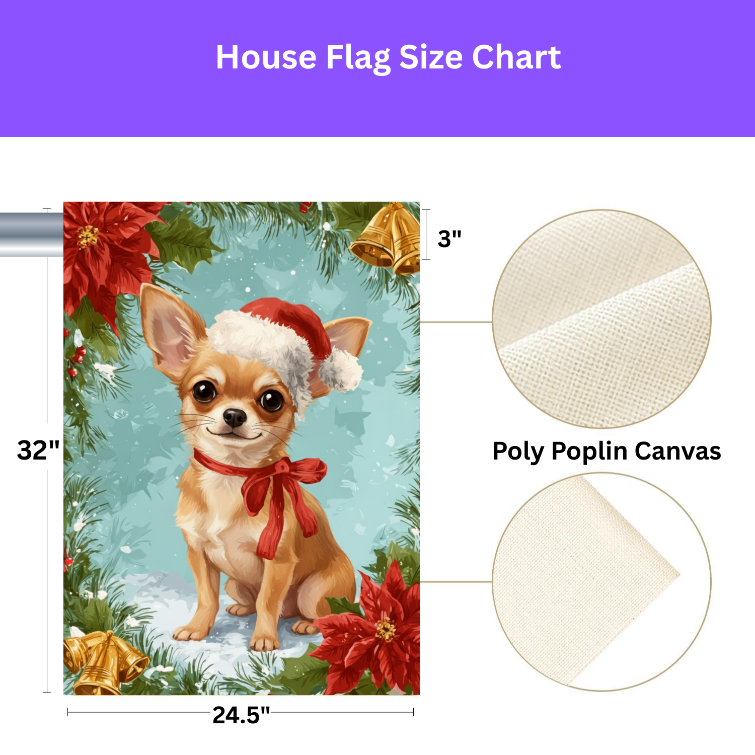 Poinsettia Wreath Chihuahua Garden Flag - double-sided design - Dragonfire Gardens