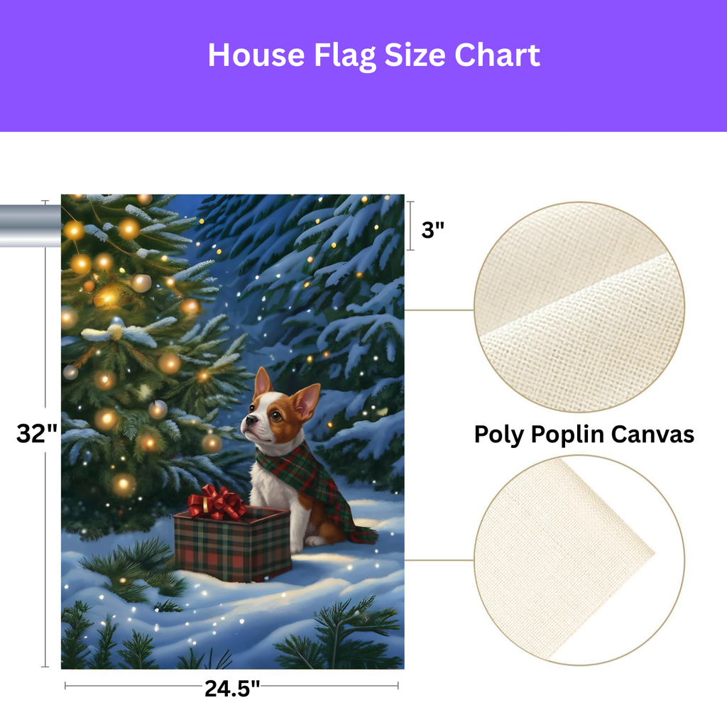 Red Boston Terrier Christmas Present Garden Flag - yard display - Dragonfire Gardens