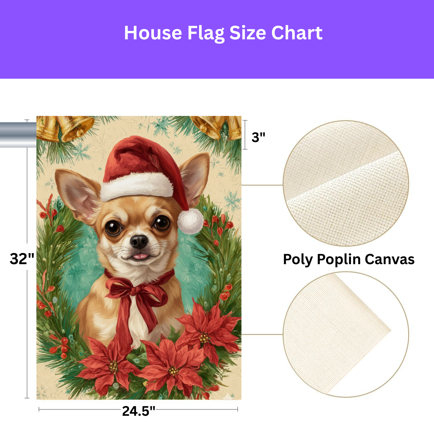 Santa Hat and Bow Christmas Chihuahua Garden Flag - porch decor - Dragonfire Gardens