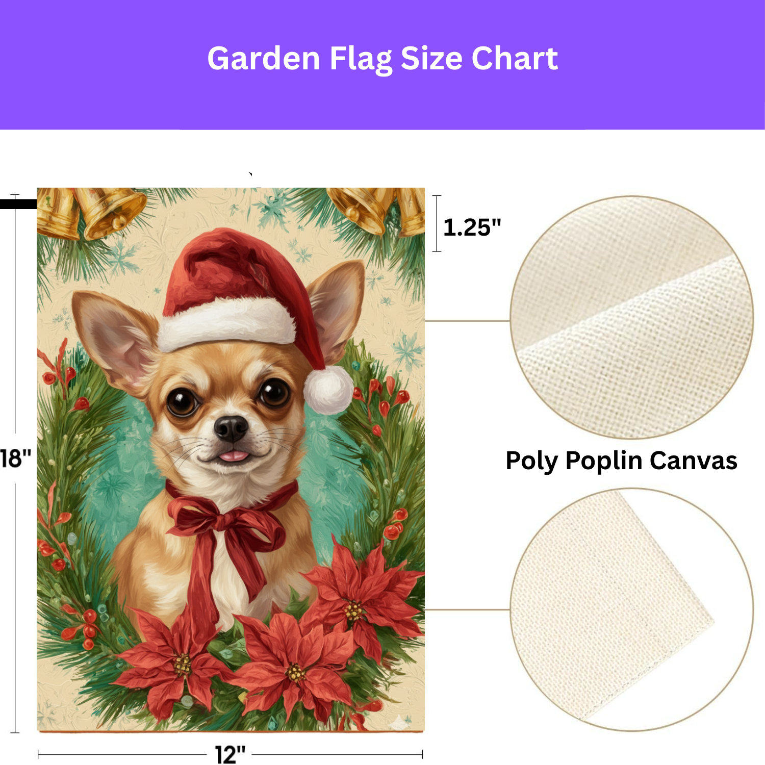Santa Hat and Bow Christmas Chihuahua Garden Flag - yard display - Dragonfire Gardens