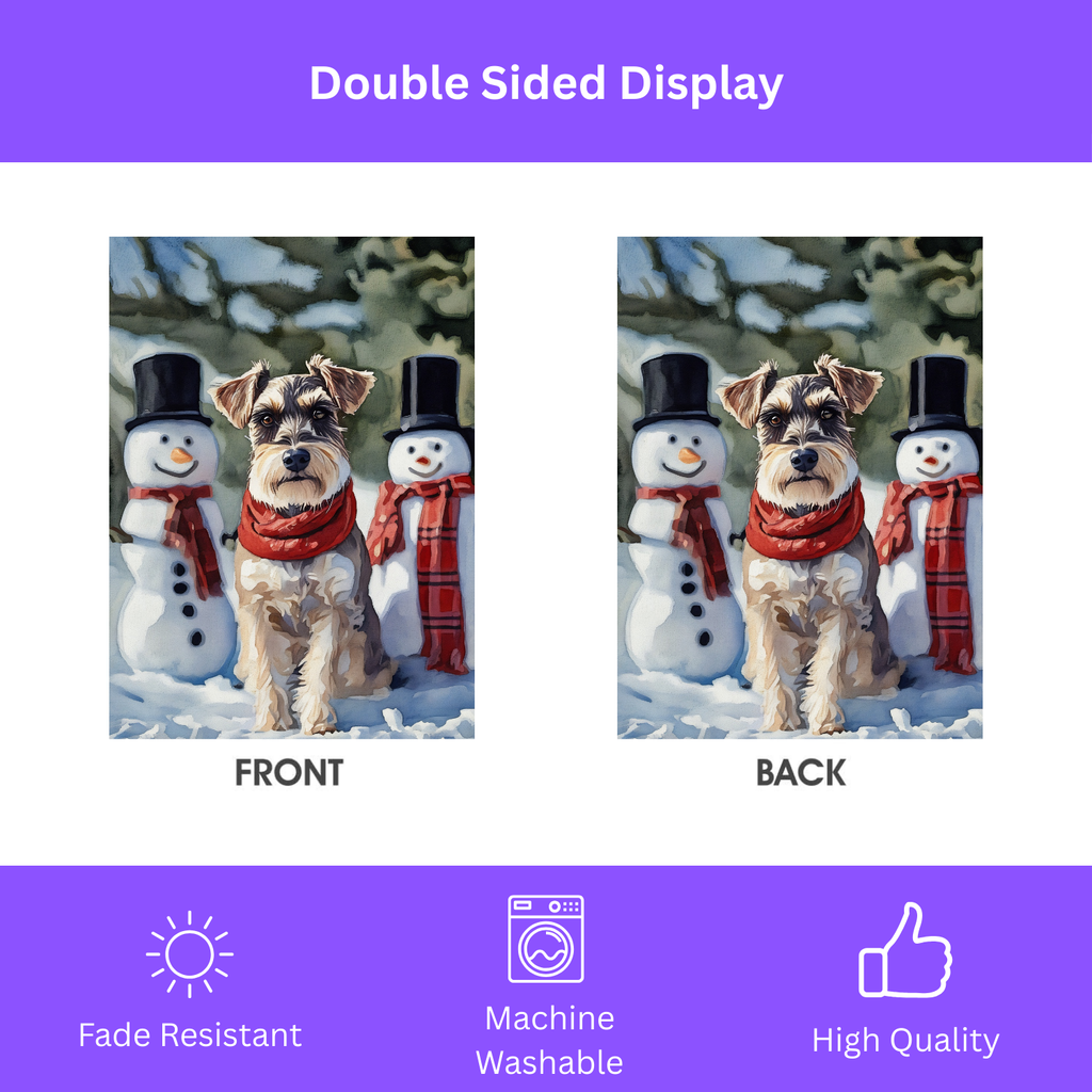 Schnauzer and Snowmen Winter Garden Flag - yard display - Dragonfire Gardens