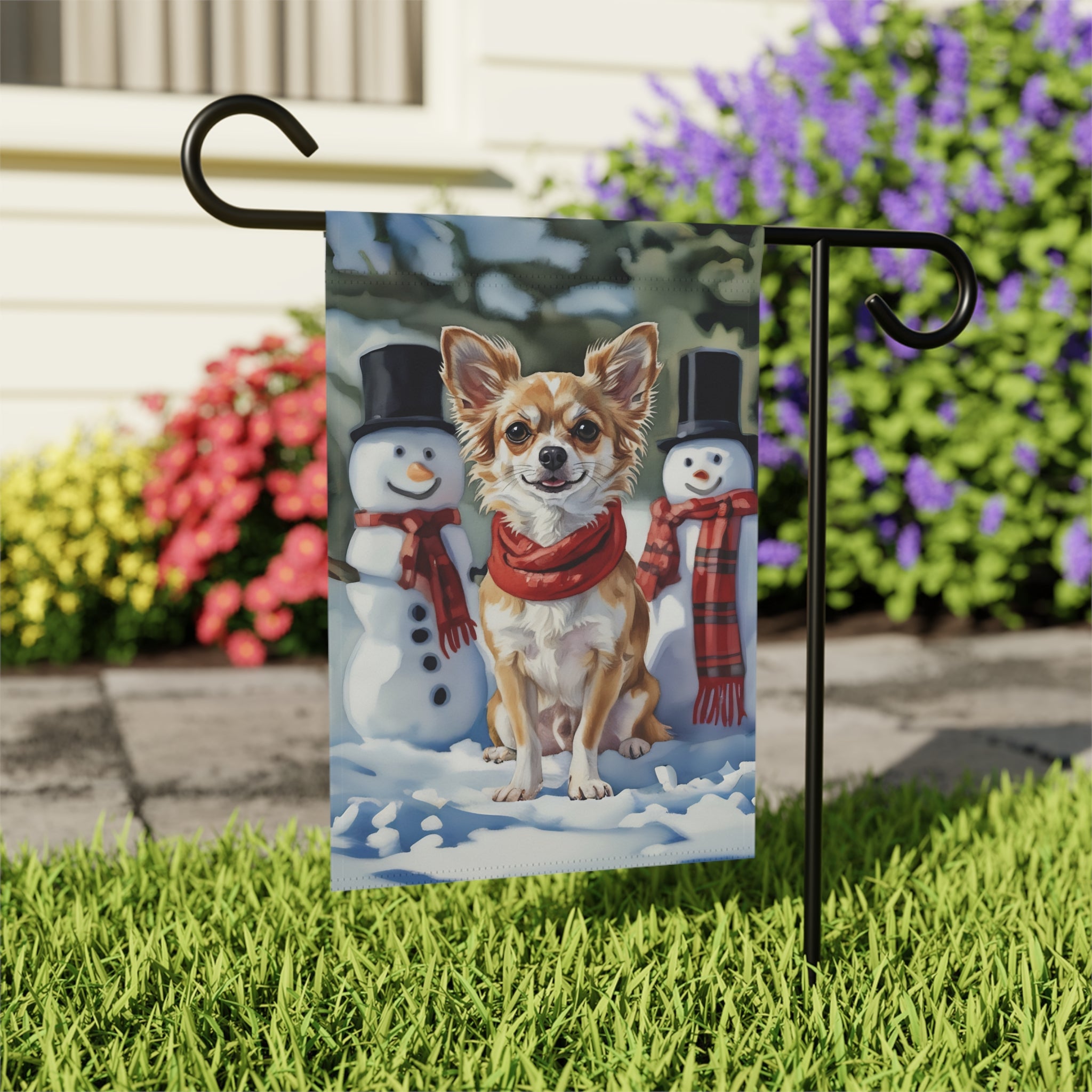 Chihuahua and Snowmen Christmas Garden Flag