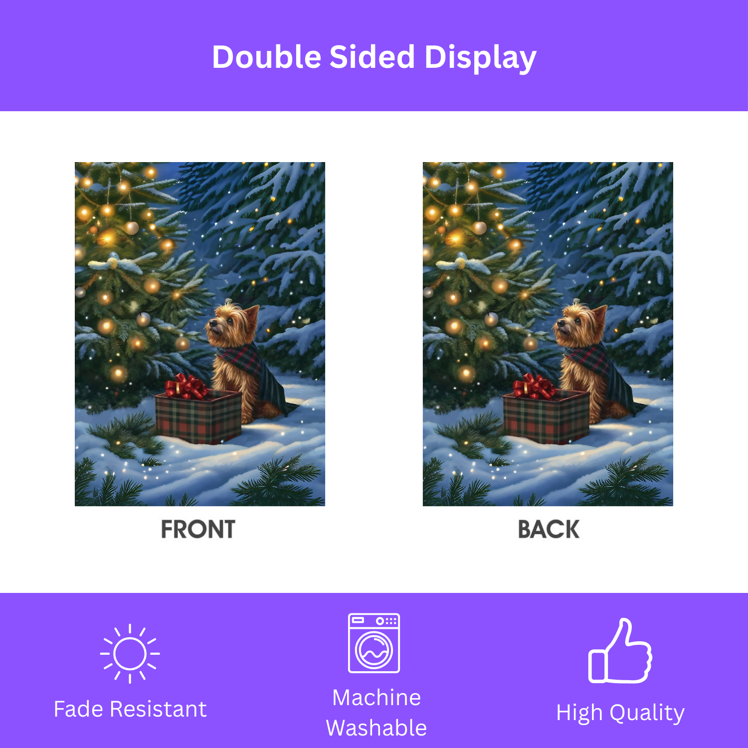 Yorkshire Terrier Christmas Present Garden Flag - double-sided design - Dragonfire Gardens