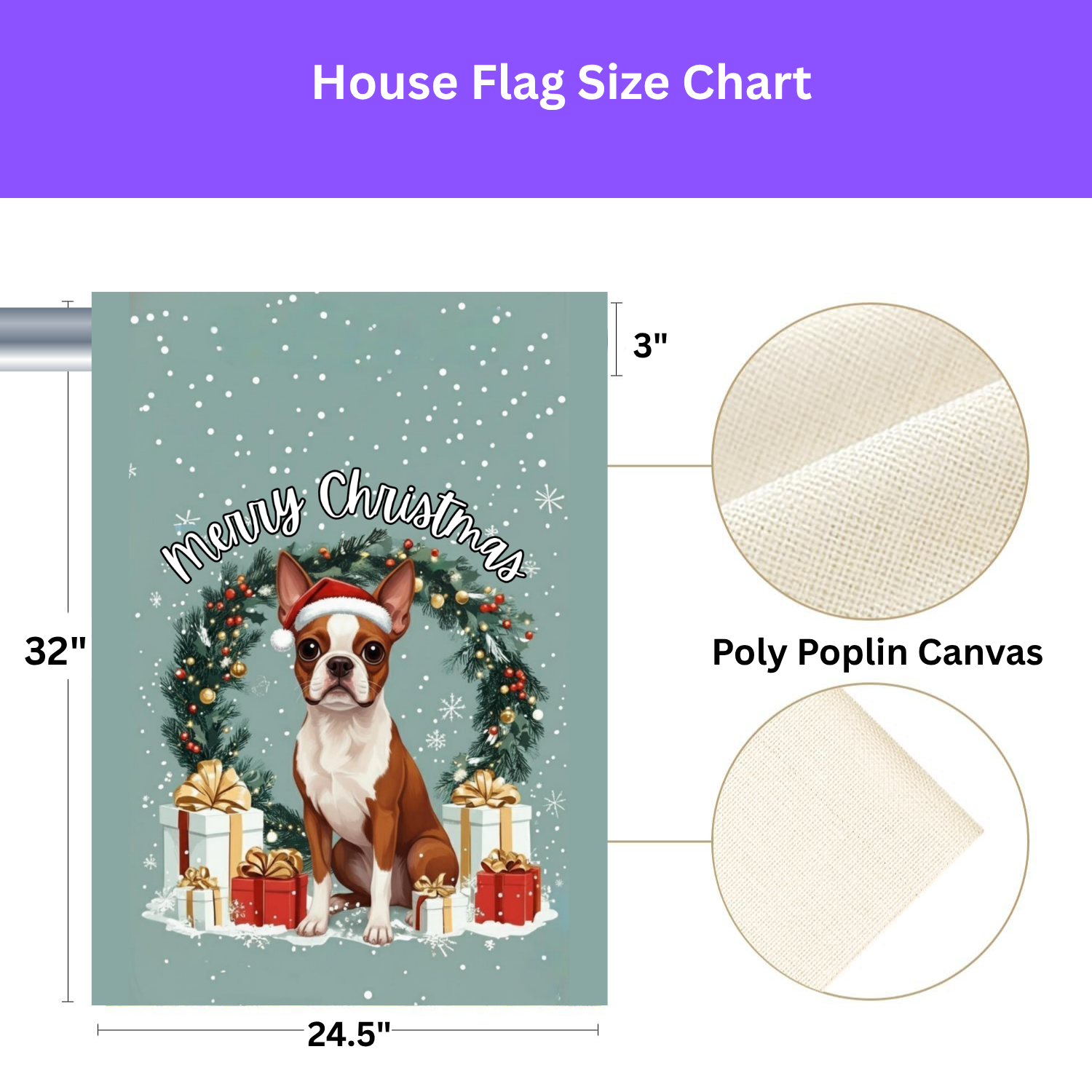 Merry Christmas Red Boston Terrier Garden Flag - yard display - Dragonfire Gardens