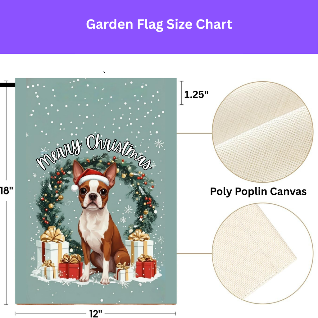 Merry Christmas Red Boston Terrier Garden Flag - porch decor - Dragonfire Gardens