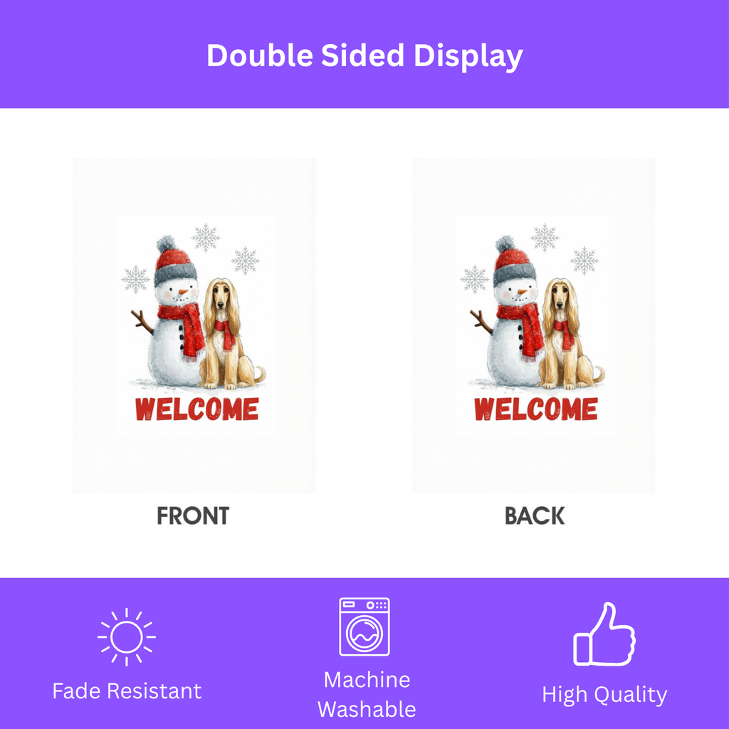 Afghan Hound and Snowman Welcome Garden Flag - double-sided design - Dragonfire Gardens