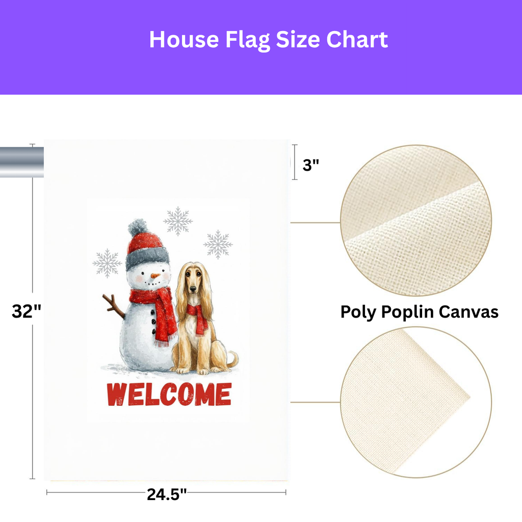Afghan Hound and Snowman Welcome Garden Flag - yard display - Dragonfire Gardens