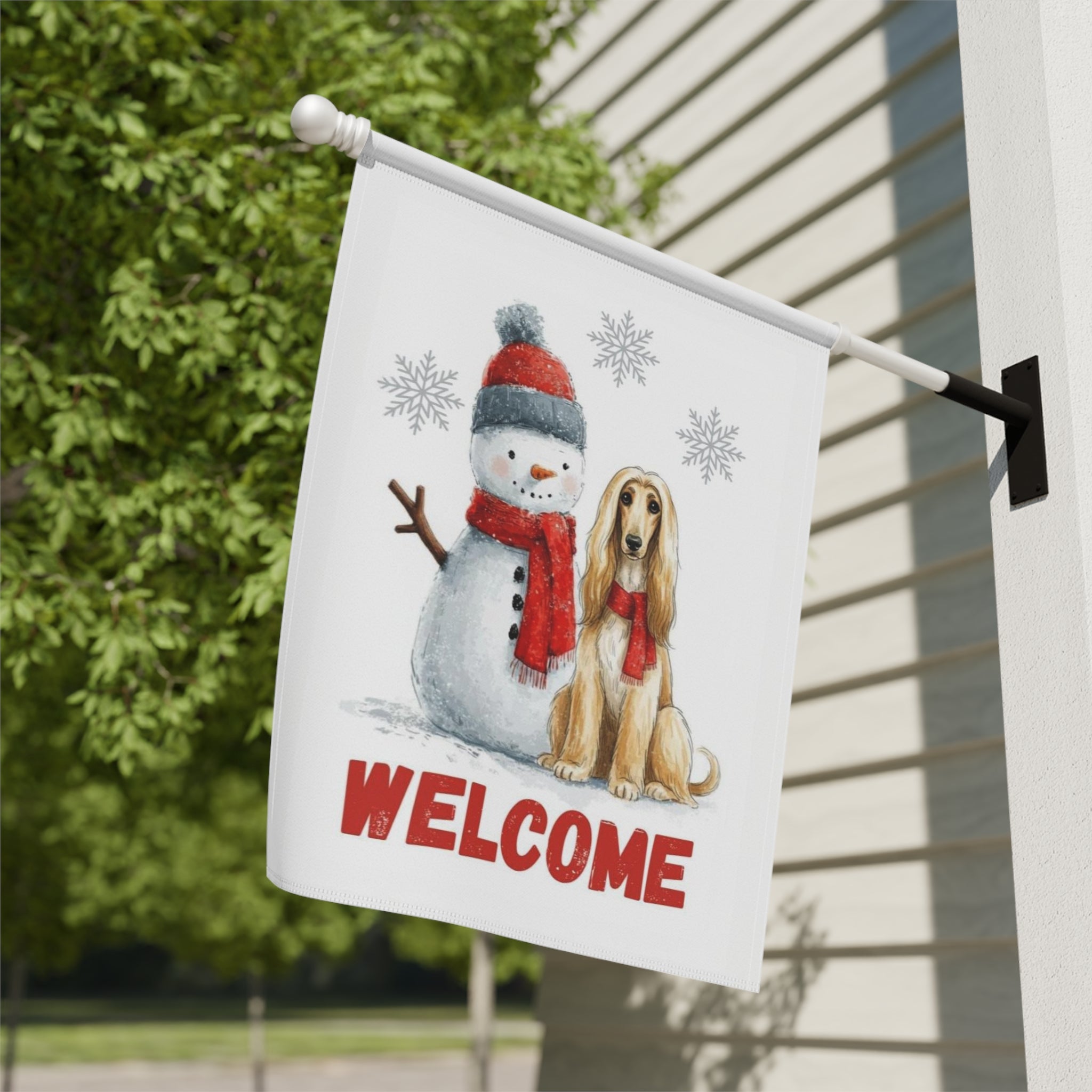 Afghan Hound and Snowman Welcome Garden Flag