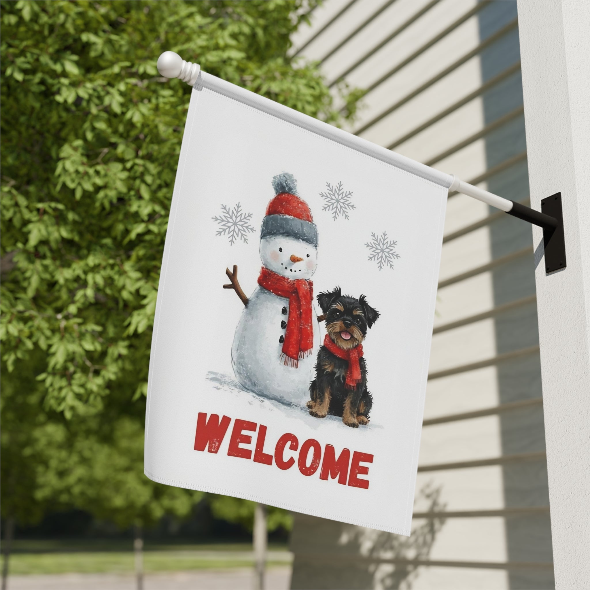 Affenpinscher and Snowman Welcome Garden Flag