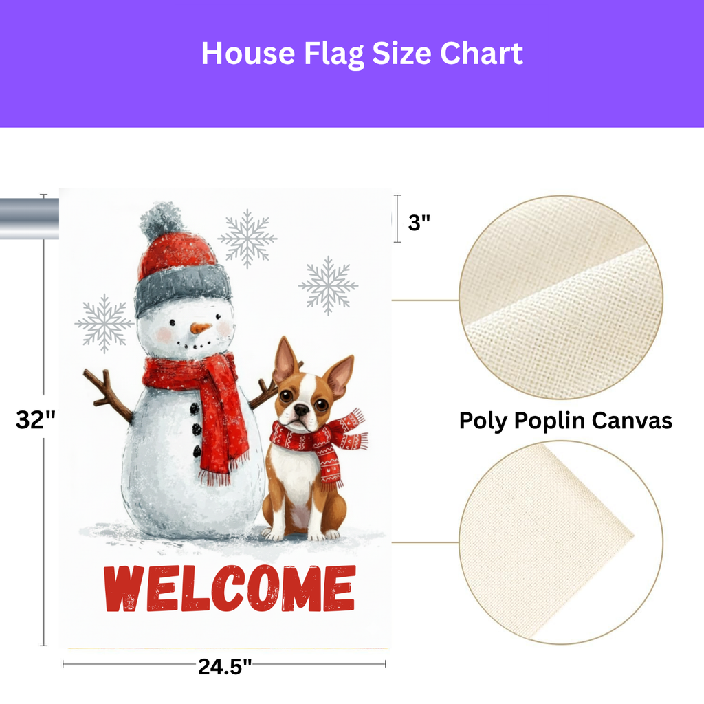 Red Boston Terrier and Snowman Welcome Garden Flag