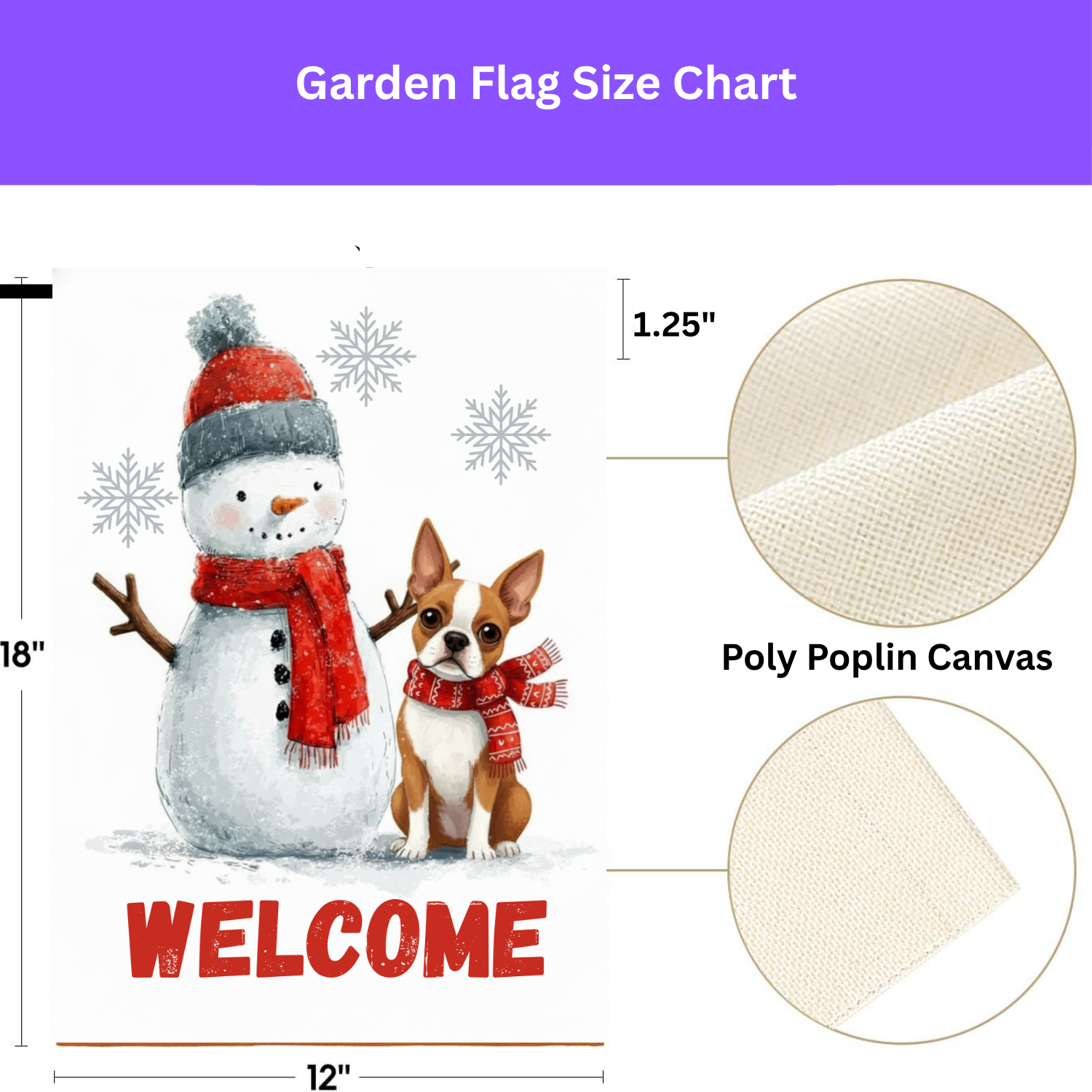 Red Boston Terrier and Snowman Welcome Garden Flag