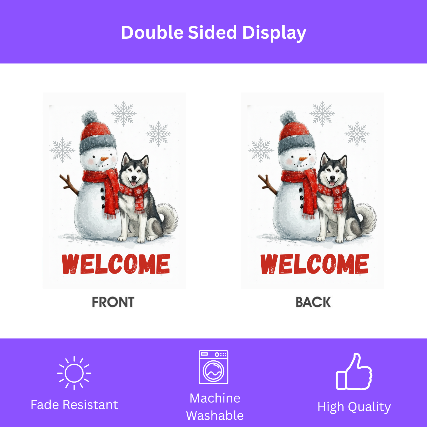 Alaskan Malamute and Snowman Welcome Garden Flag
