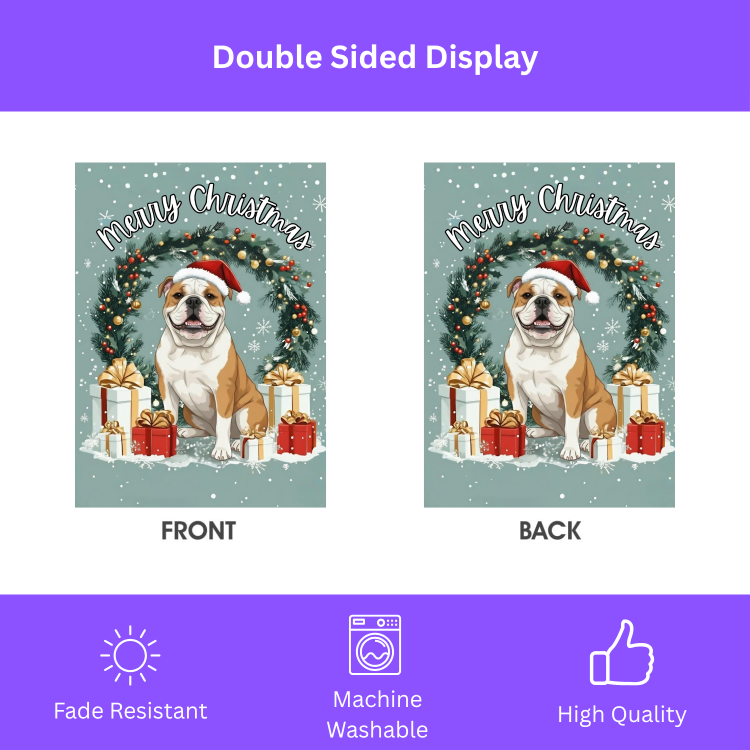 Merry Christmas British Bulldog Garden Flag