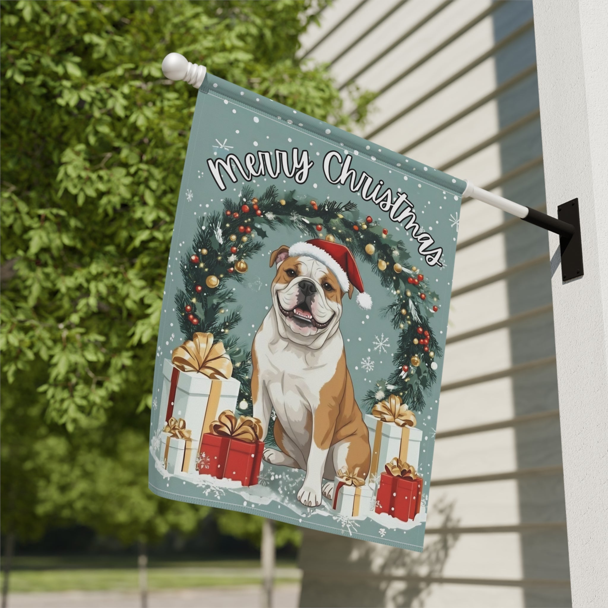 Merry Christmas British Bulldog Garden Flag