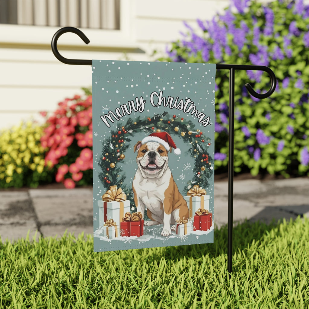 Merry Christmas British Bulldog Garden Flag