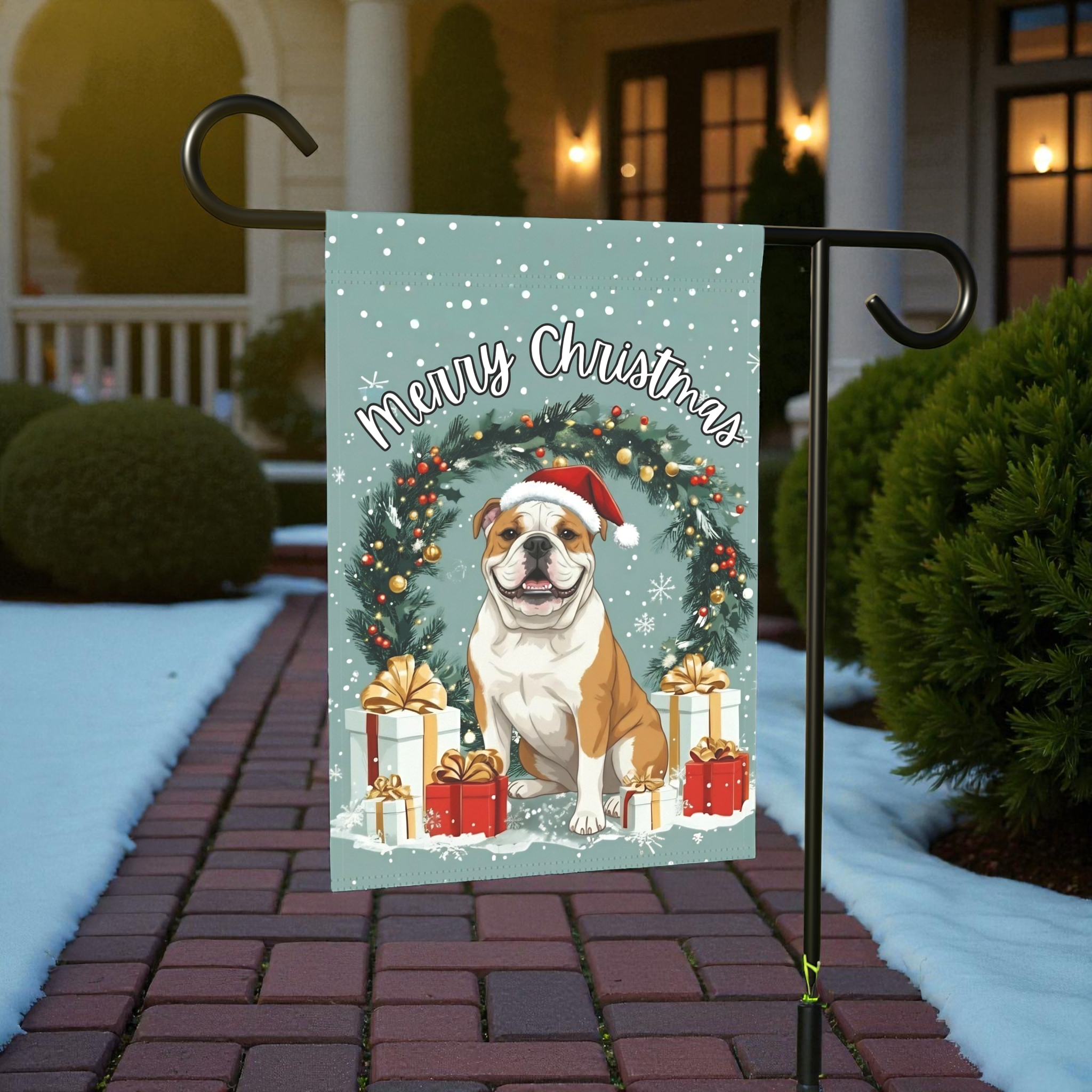 Merry Christmas British Bulldog Garden Flag