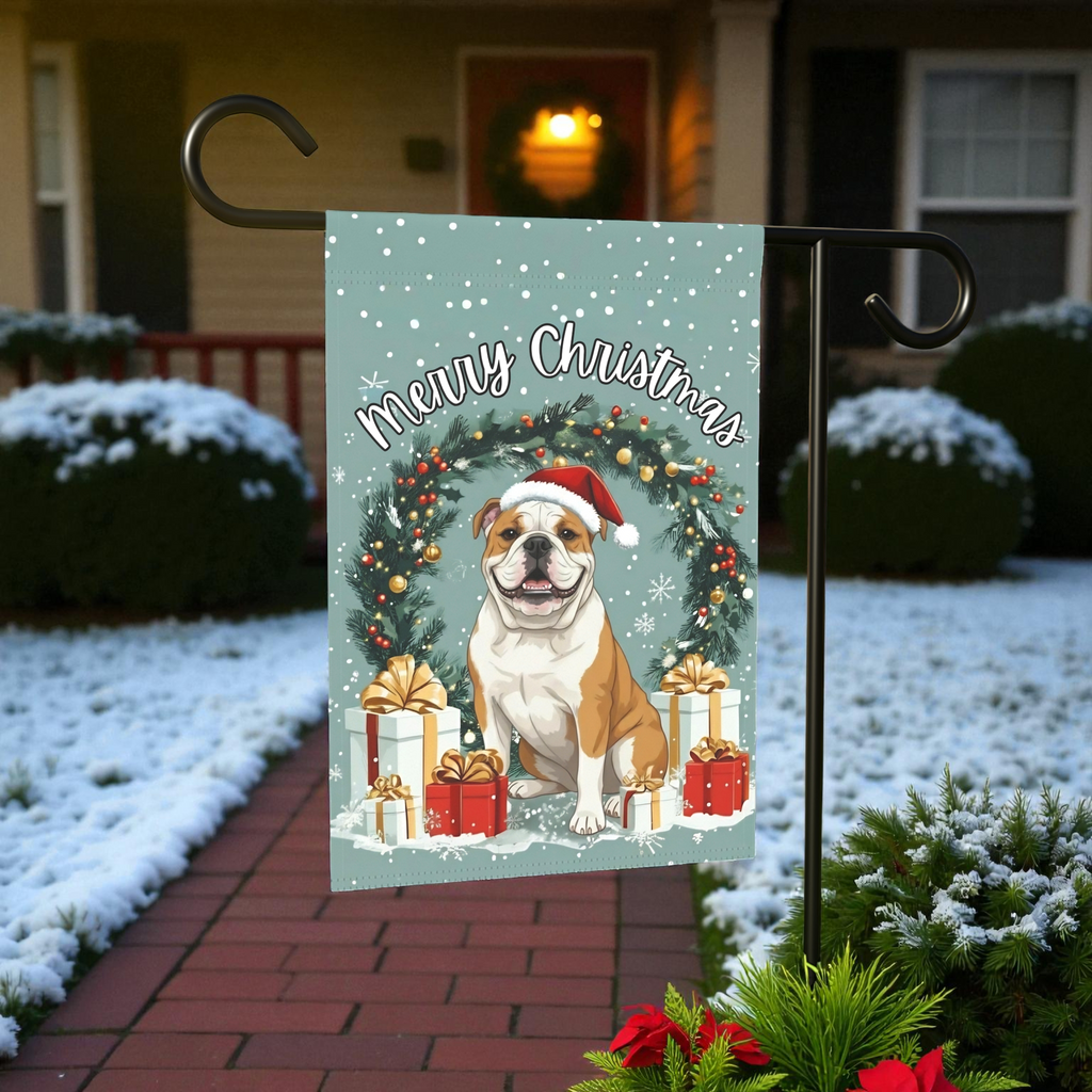 Merry Christmas British Bulldog Garden Flag