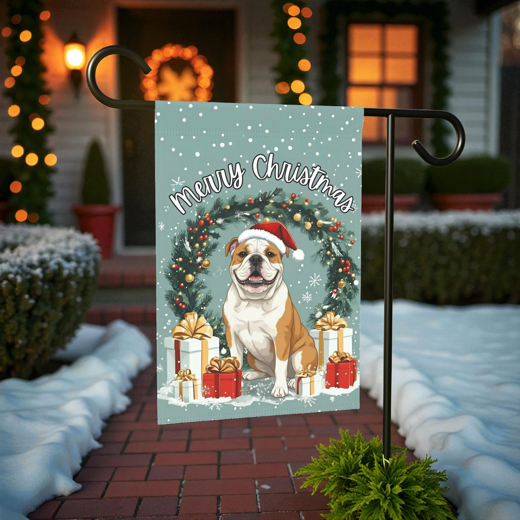 Merry Christmas British Bulldog Garden Flag