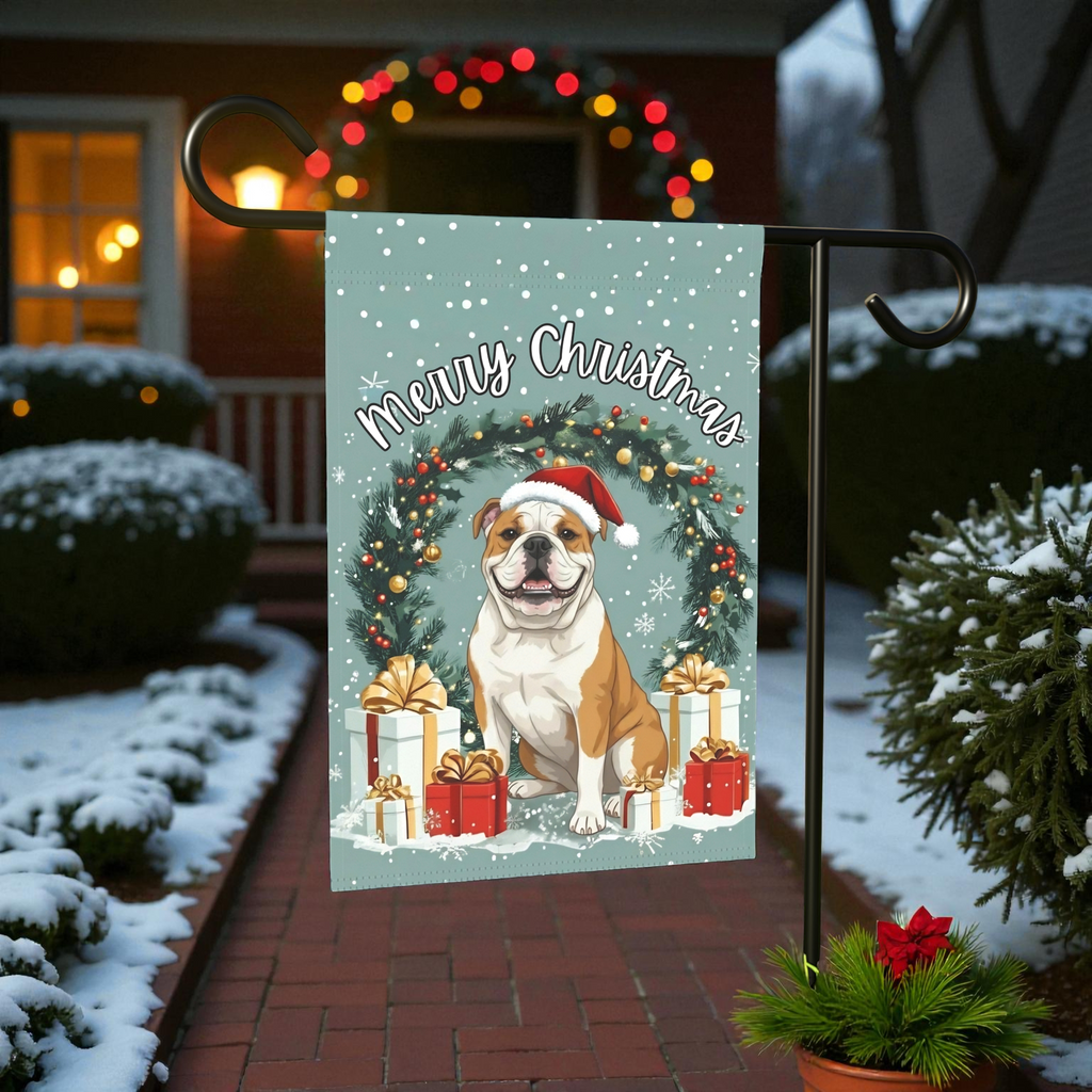 Merry Christmas British Bulldog Garden Flag
