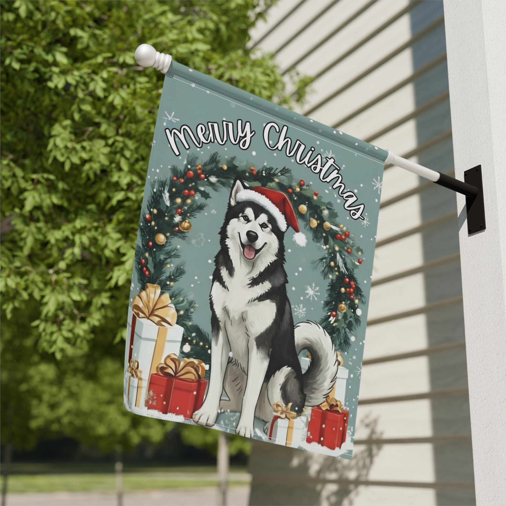 Merry Christmas Alaskan Malamute Garden Flag