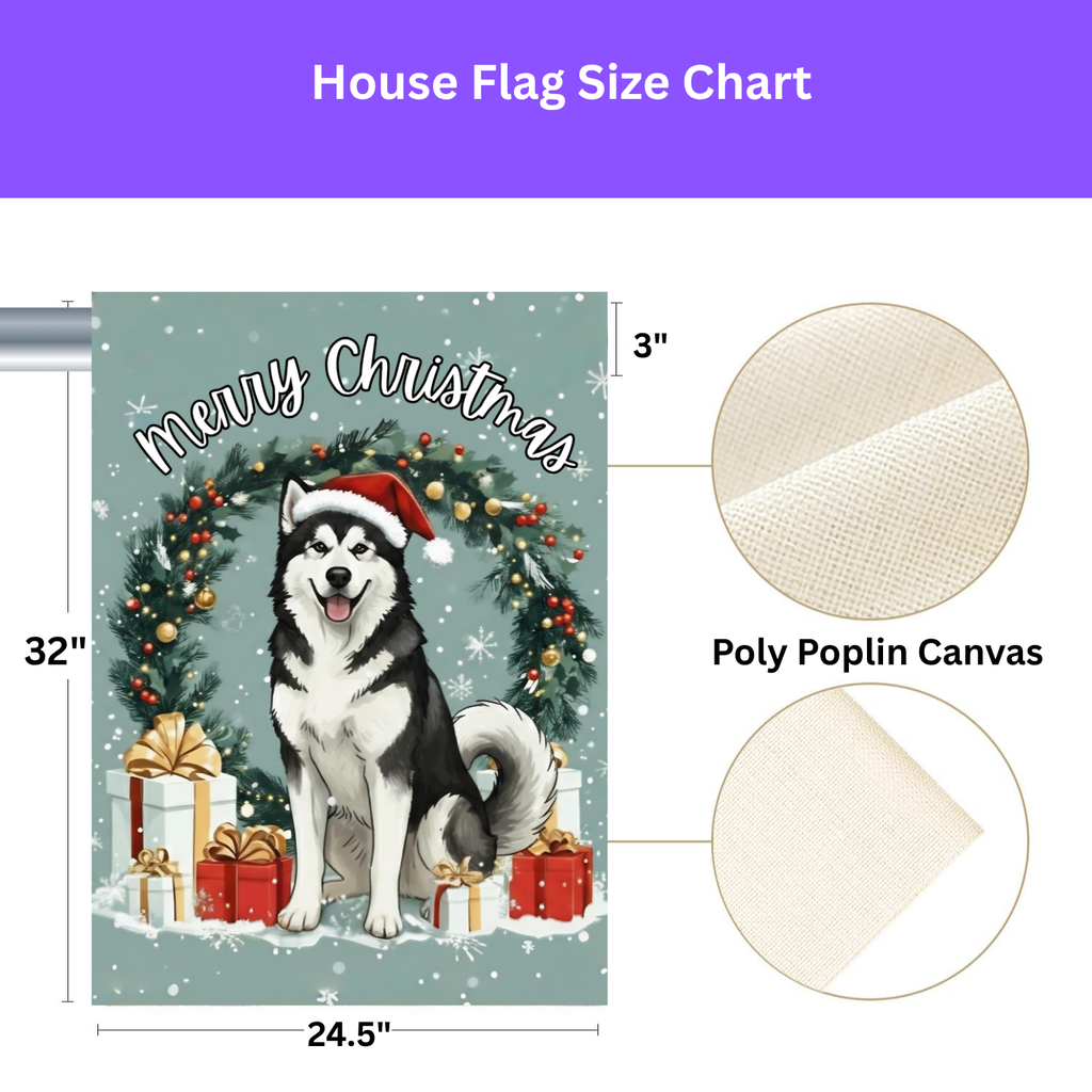 Merry Christmas Alaskan Malamute Garden Flag - yard display - Dragonfire Gardens