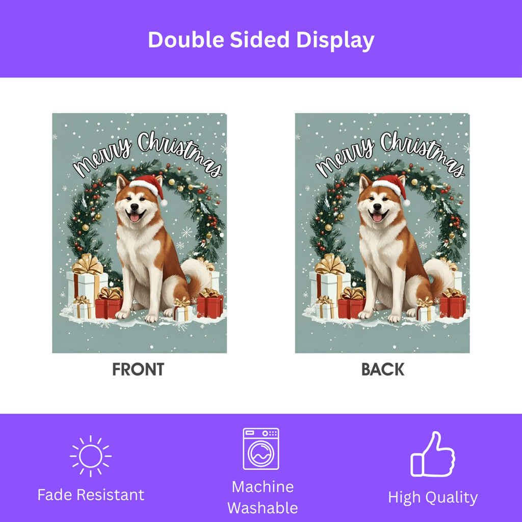 Merry Christmas Akita Garden Flag - double-sided design - Dragonfire Gardens