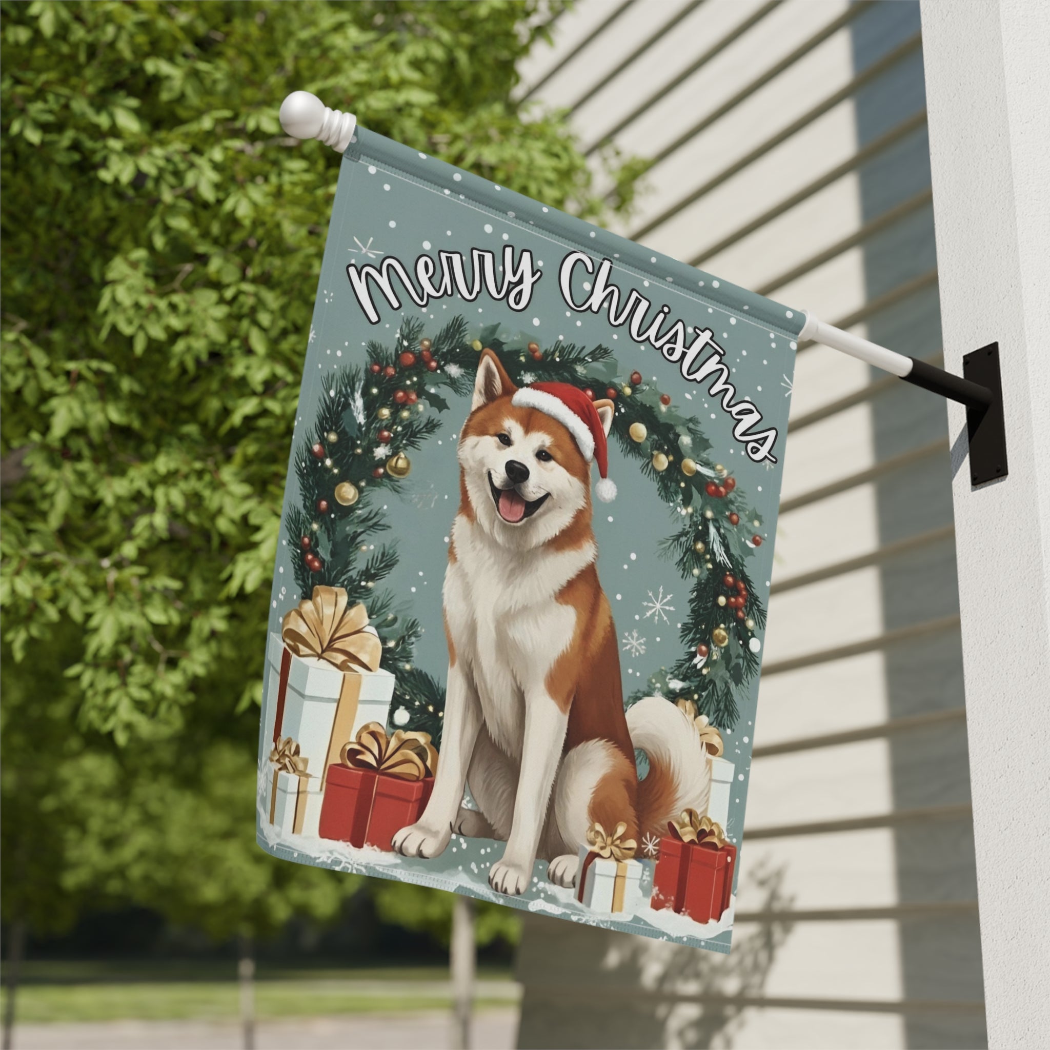 Merry Christmas Akita Garden Flag