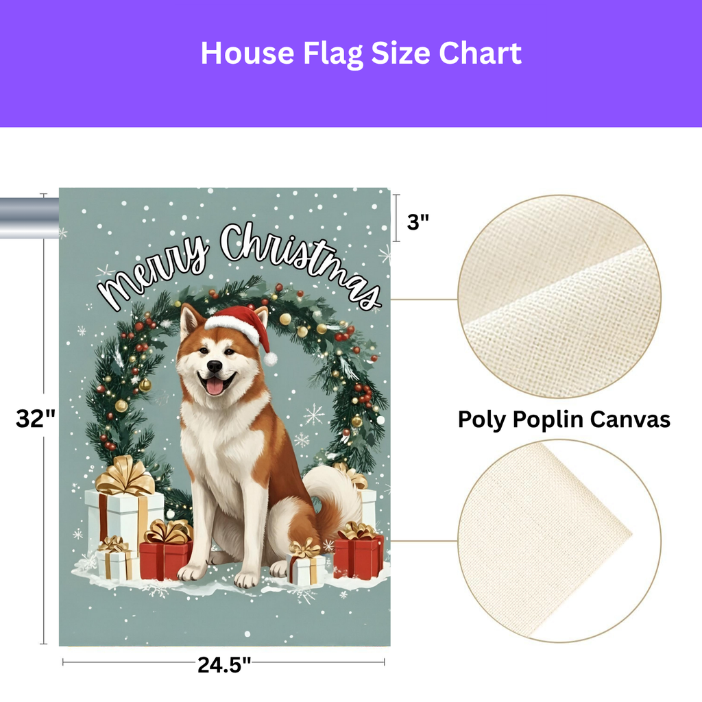 Merry Christmas Akita Garden Flag - porch decor - Dragonfire Gardens