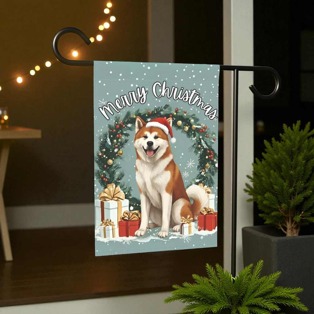Merry Christmas Akita Garden Flag - size comparison - Dragonfire Gardens