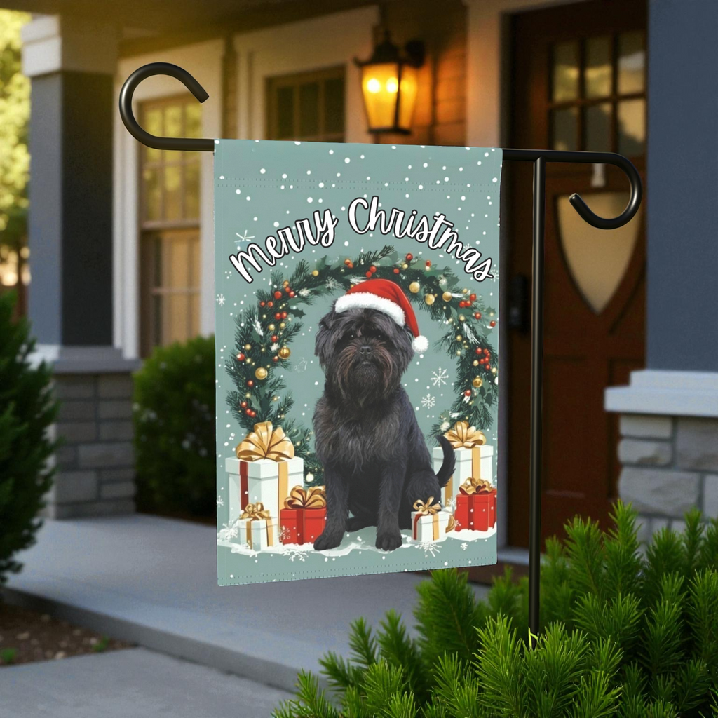 Merry Christmas Affenpinscher Garden Flag - size comparison - Dragonfire Gardens