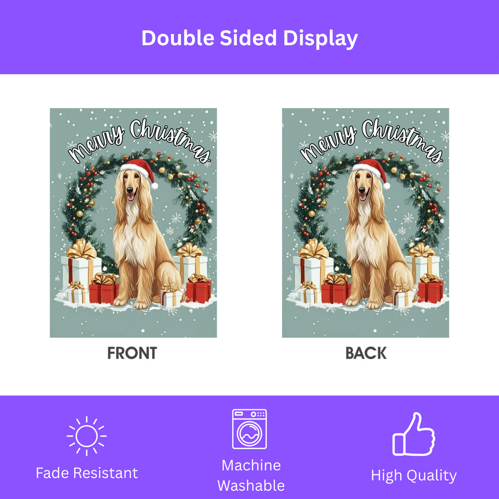 Merry Christmas Afghan Hound Garden Flag - double-sided design - Dragonfire Gardens